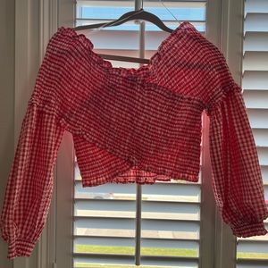 Gingham Smocked Off The Shoulder Top